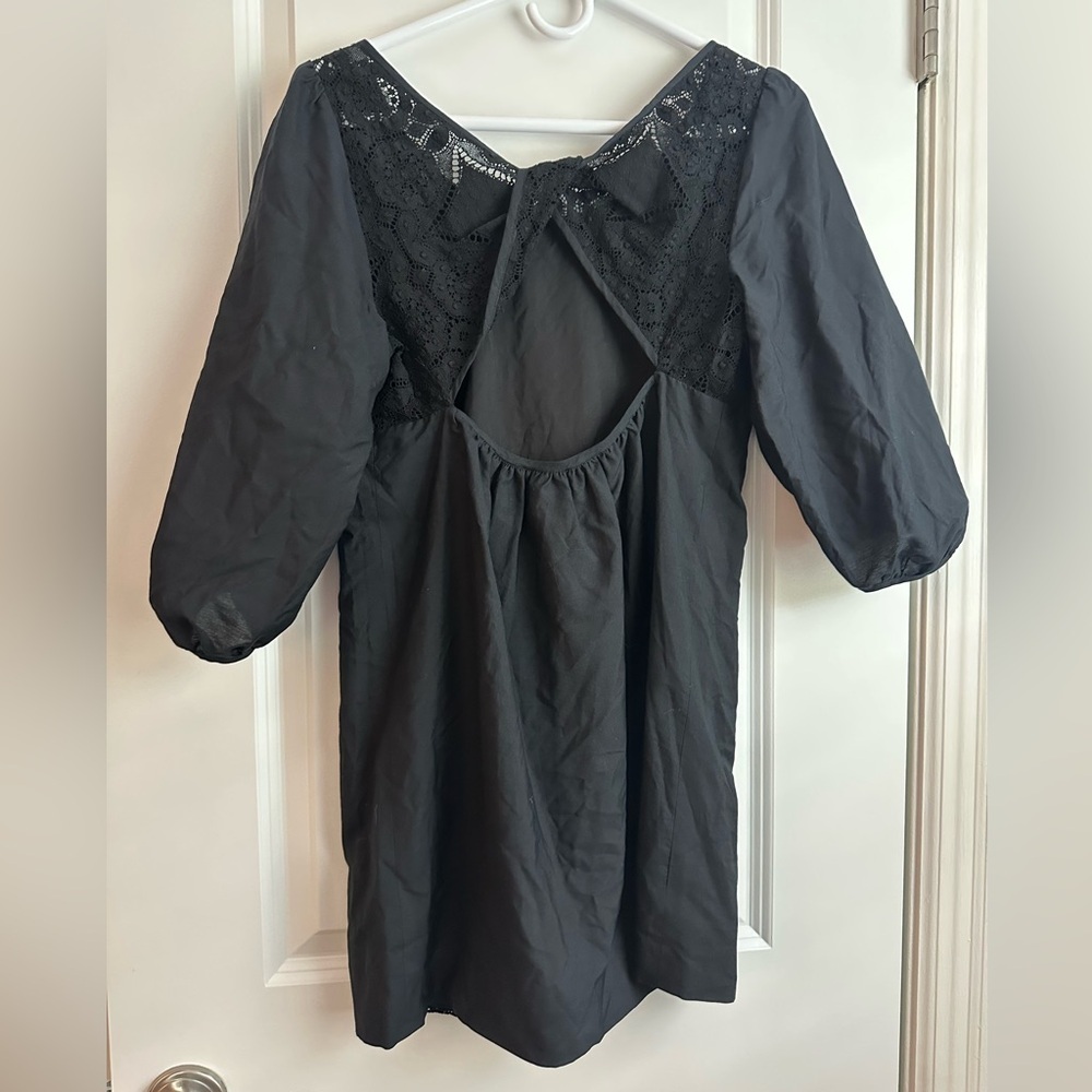 NWT Tibi Black Lace Cotton Mini Dress with Puff Sleeves and Open Back - Picture 5 of 9